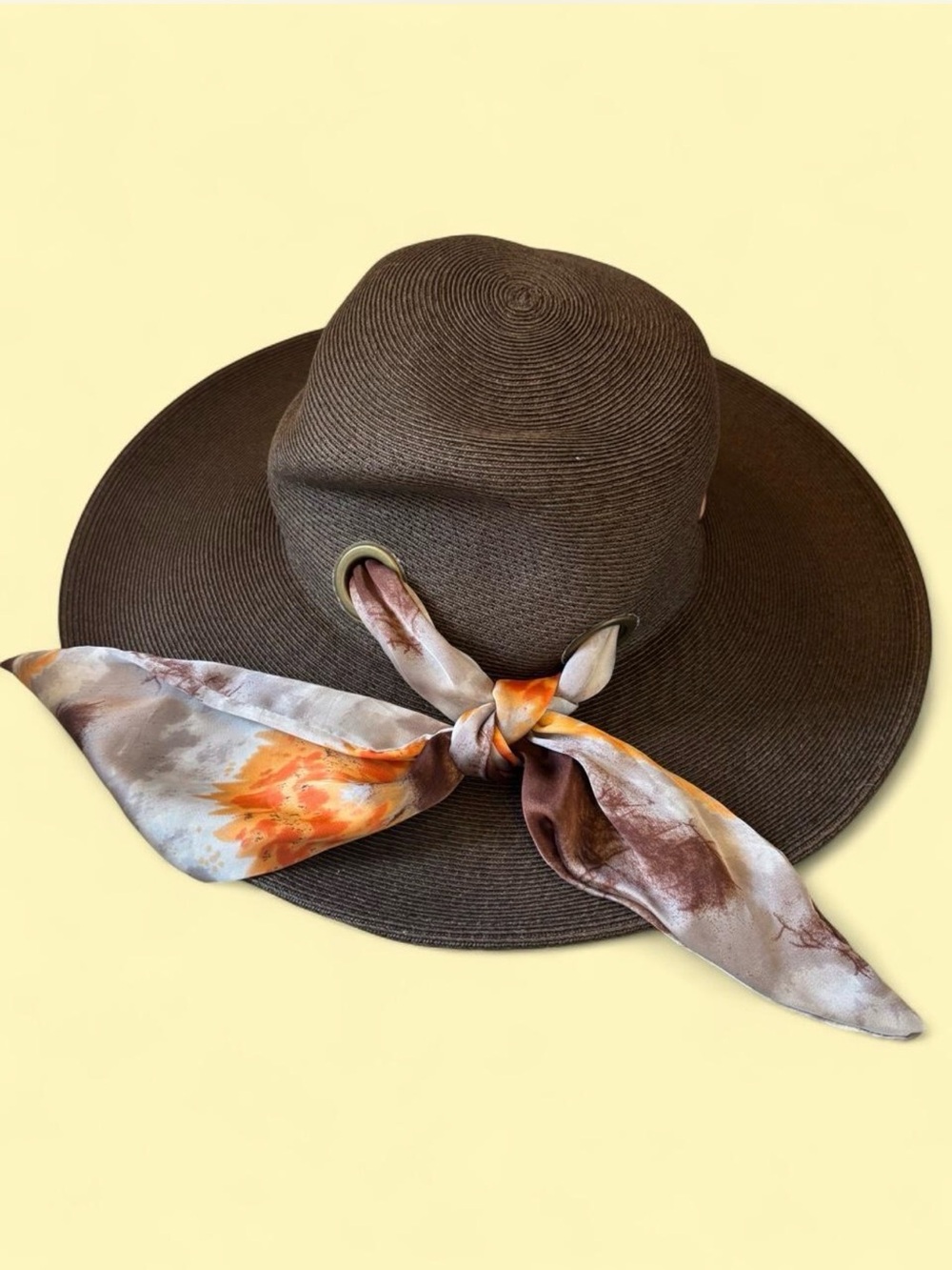 NWT San Diego Hat Co Wide Brim Sun Hat UPF 50+ Brown Scarf Tie Accent O/S